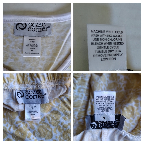 Cozee Corner Pajama Set Size 4X Short Sleeve Shirt & Shorts White Yellow - Picture 15 of 15